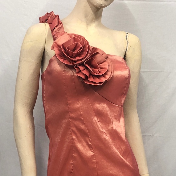 Y2K 90s Stretch Asymmetrical Flower One Shoulder Party Mini Bridesmaid Dress~S - Picture 2 of 9